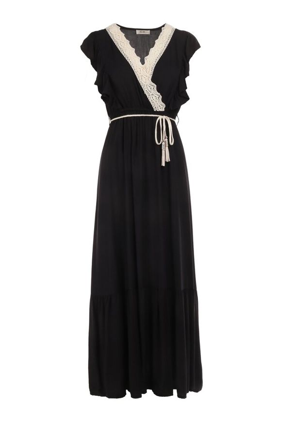 Born2be - Czarna Sukienka Lasthusa. Kolor: czarny. Materiał: koronka. Długość rękawa: bez rękawów. Sezon: lato. Typ sukienki: kopertowe. Styl: boho, wakacyjny. Długość: mini