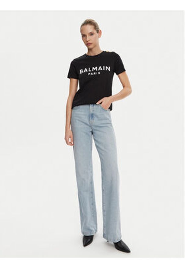 Balmain T-Shirt BF1EF005BB02 Czarny Regular Fit. Kolor: czarny. Materiał: bawełna