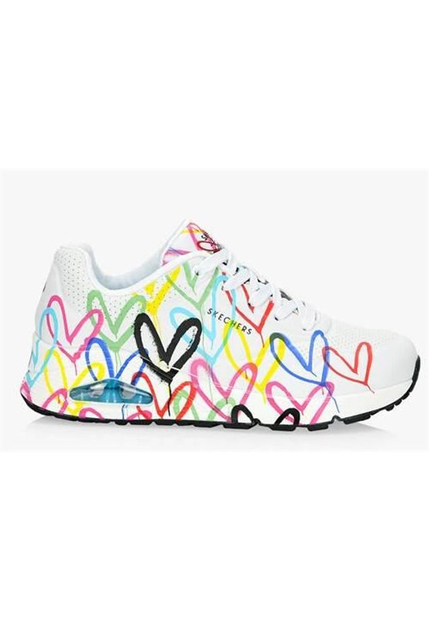skechers - Buty do chodzenia damskie Skechers Spread The Love. Zapięcie: sznurówki. Kolor: biały, różowy, wielokolorowy. Materiał: guma, syntetyk, materiał. Szerokość cholewki: normalna. Sport: turystyka piesza