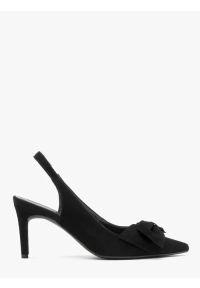 Ryłko - Welurowe czółenka typu slingback z kokardą. Kolor: czarny. Materiał: welur, skóra. Szerokość cholewki: normalna. Obcas: na obcasie. Styl: street. Wysokość obcasa: średni