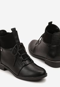 Born2be - Czarne Sznurowane Botki Vices z Elastycznymi Wstawkami Ganddie. Okazja: na randkę, na co dzień. Kolor: czarny. Materiał: jeans. Obcas: na obcasie. Styl: klasyczny, casual. Wysokość obcasa: niski #4