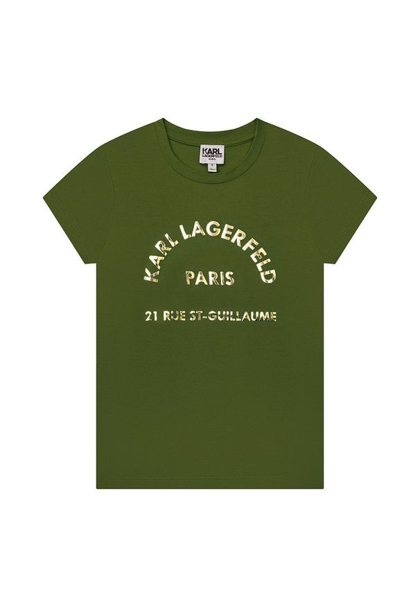 Karl Lagerfeld t-shirt dziecięcy Z15351.114.150 kolor zielony. Kolor: zielony. Długość rękawa: krótki rękaw. Długość: krótkie. Wzór: nadruk