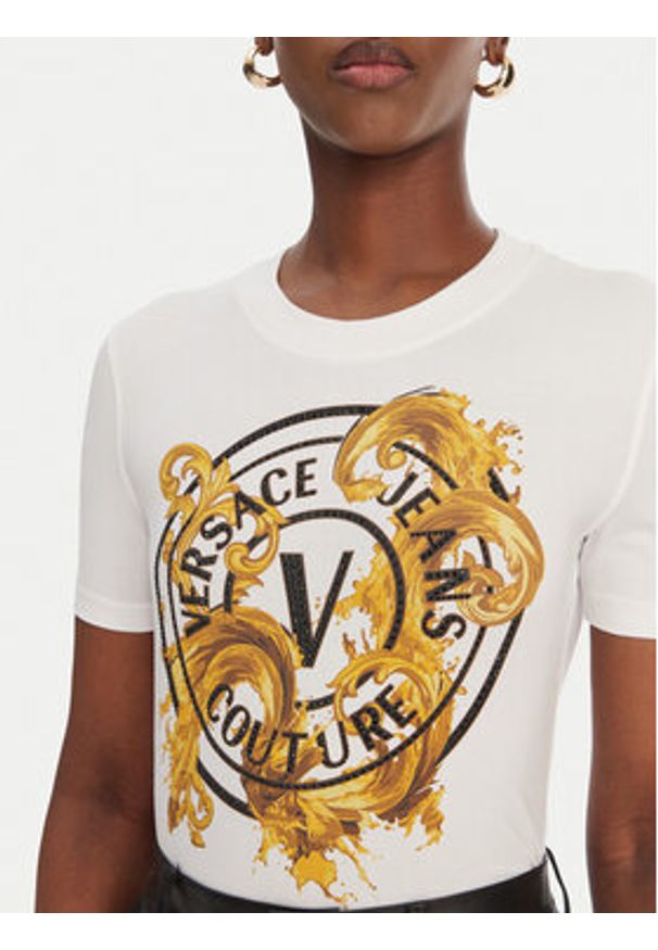 Versace Jeans Couture T-Shirt 80HAHE01 CJ02E Biały Slim Fit. Kolor: biały. Materiał: bawełna