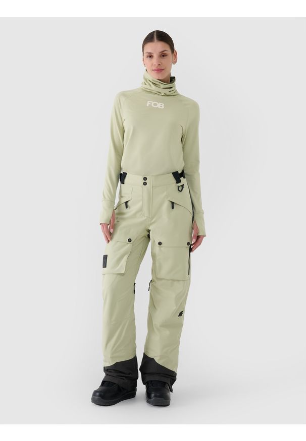 4f - 4F Spodnie snowboardowe membrana 10000 damskie - oliwkowe/khaki XL. Kolor: brązowy, oliwkowy, wielokolorowy. Materiał: dzianina, materiał, tkanina, poliester. Wzór: gładki. Sezon: zima. Sport: snowboard