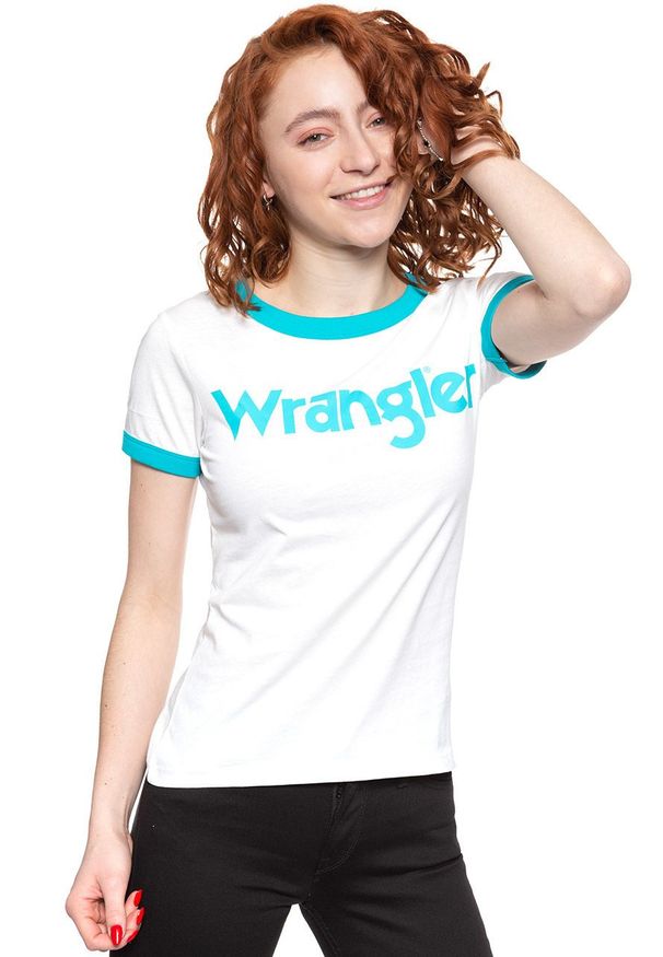 Wrangler - WRANGLER T SHIRT DAMSKI SS RINGER TEE OFF WHITE W7Z3EV737 112132162. Wzór: kolorowy