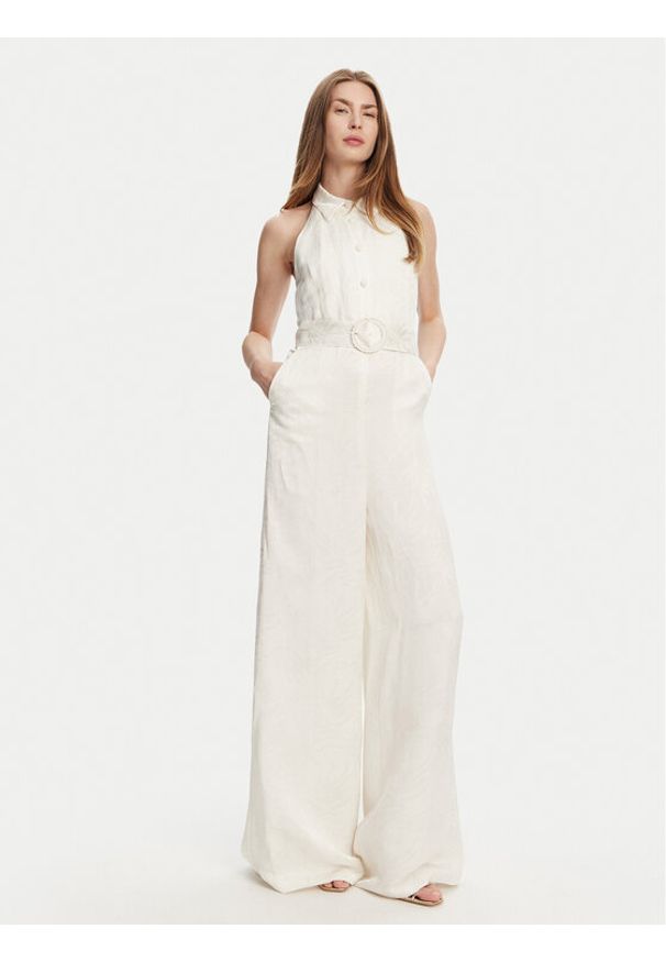 TwinSet - TWINSET Kombinezon 251TT2170 Écru Wide Leg. Kolor: kremowy. Materiał: wiskoza, len