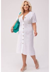 Moda Size Plus Iwanek - Sukienka Savannah - Len w odcieniu bieli PLUS SIZE OVERSIZE XXL. Kolekcja: plus size. Materiał: len. Sezon: lato. Typ sukienki: dla puszystych, oversize. Styl: klasyczny, elegancki #1