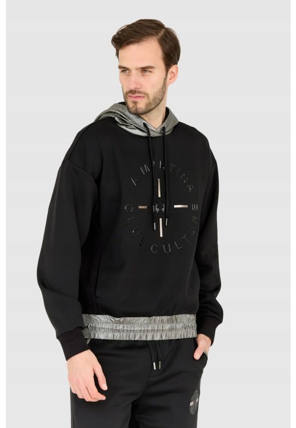 La Martina - LA MARTINA Czarna bluza męska z kapturem, Rozmiar M. Typ kołnierza: kaptur. Kolor: czarny