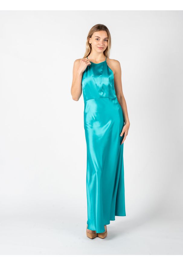 Turkusowa sukienka Pinko dopasowana, maxi 101248 A0VQ