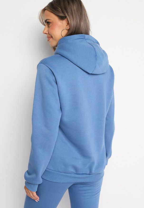 Born2be - Niebieska Bluza Basic z Kapturem Kasseia. Typ kołnierza: kaptur. Kolor: niebieski. Materiał: dzianina, polar. Styl: klasyczny