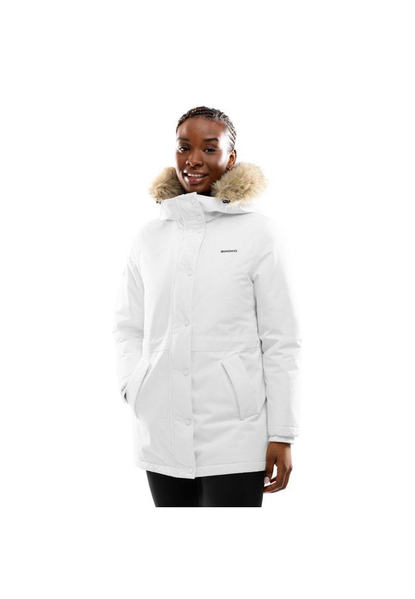 SIROKO - Damska ocieplana parka Lifestyle Siroko Abisko. Kolor: biały. Materiał: futro. Sezon: zima