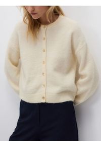 Reserved - Kardigan z wełną i alpaką - jasnożółty. Kolor: żółty. Materiał: wełna