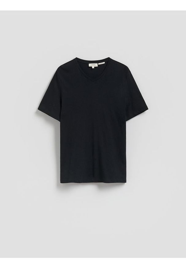 Reserved - T-shirt regular fit z lnem - czarny. Kolor: czarny. Materiał: len