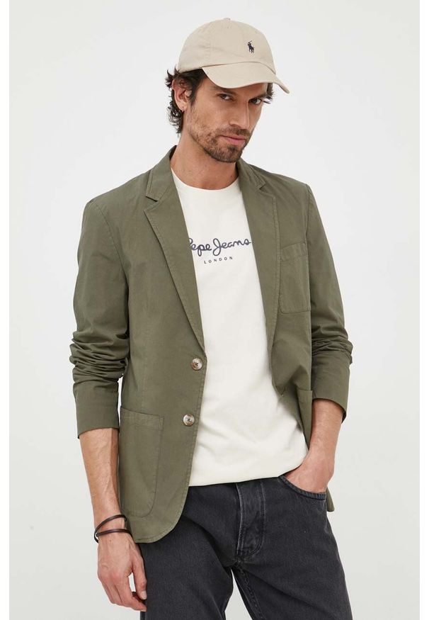 Pepe Jeans marynarka bawełniana Bernstein kolor zielony. Okazja: na co dzień. Kolor: zielony. Materiał: bawełna. Styl: casual, klasyczny