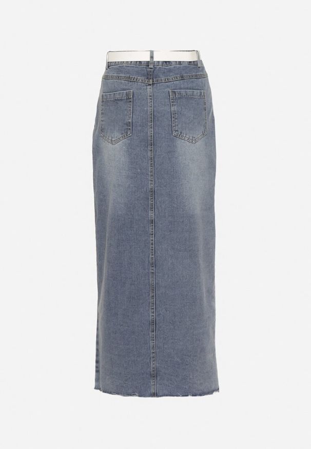 Born2be - Niebieska Ołówkowa Spódnica Jeansowa z Rozcięciem z Przodu Limirea. Okazja: na co dzień. Kolor: niebieski. Materiał: jeans. Styl: casual