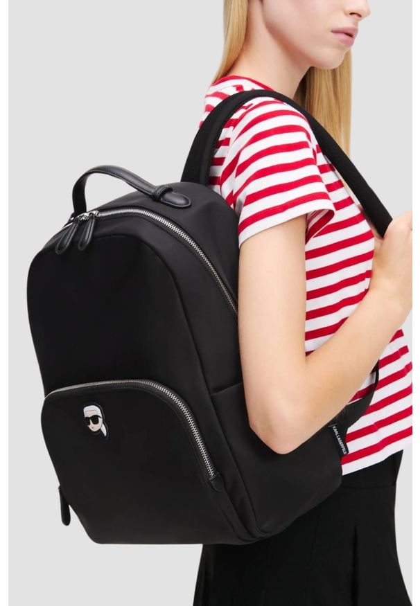 Karl Lagerfeld - KARL LAGERFELD Czarny plecak Ikon Nylon Backpack. Kolor: czarny. Materiał: nylon
