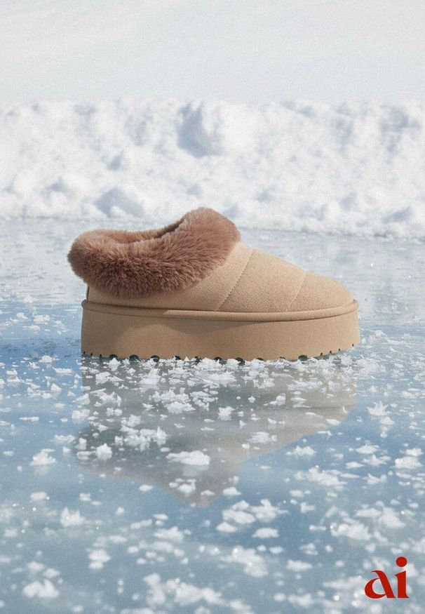 Renee - Ciemnobeżowe Śniegowce na Grubej Podeszwie z Ociepleniem z Futerka Tirisha. Okazja: na spacer. Kolor: beżowy. Materiał: futro. Sezon: zima