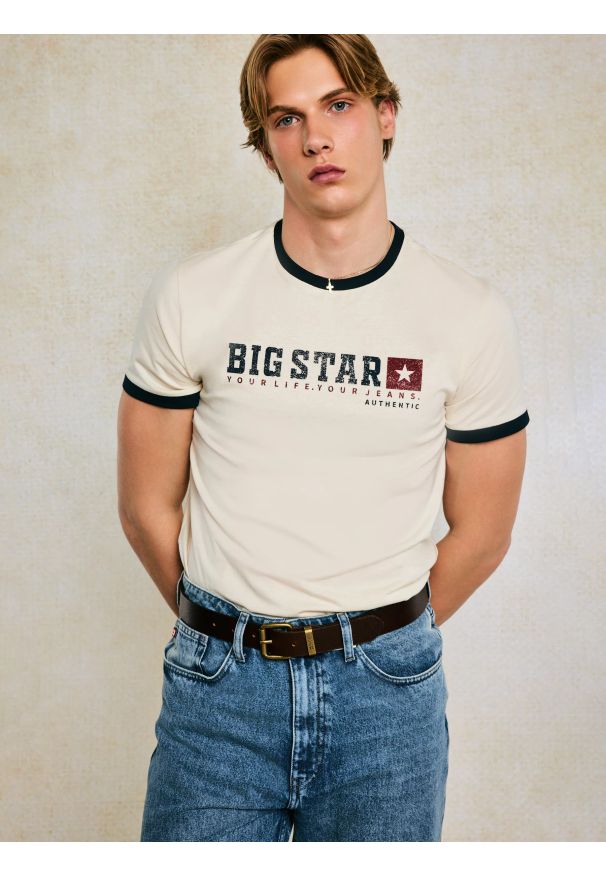 Big-Star - Koszulka męska z linii Authentic z logo BIG STAR perłowa Summet 103. Kolor: kremowy. Materiał: bawełna