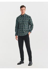 Pako Lorente - PAKO LORENTE - Czarna koszula w turkusowe kwiaty. Kolor: wielokolorowy, turkusowy, czarny. Materiał: bawełna, elastan. Długość rękawa: długi rękaw. Długość: długie. Wzór: kwiaty #7