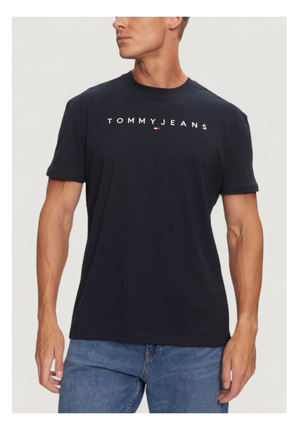 Tommy Jeans T-Shirt Linear Logo DM0DM20744 Granatowy Regular Fit. Kolor: niebieski. Materiał: bawełna