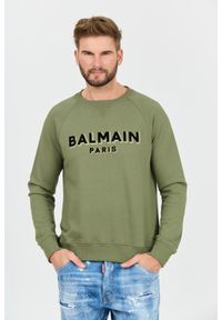 Balmain - BALMAIN Zielona męska bluza Flock&foil Sweatshirt, Rozmiar M. Kolor: zielony
