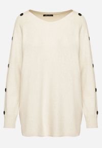 Born2be - Jasnobeżowy Sweter z Dodatkiem Bawełny i Wiskozy z Guzikami na Rękawach Ciasine. Okazja: na co dzień. Kolekcja: plus size. Kolor: beżowy. Materiał: bawełna, wiskoza. Długość rękawa: długi rękaw. Długość: długie. Styl: casual #5