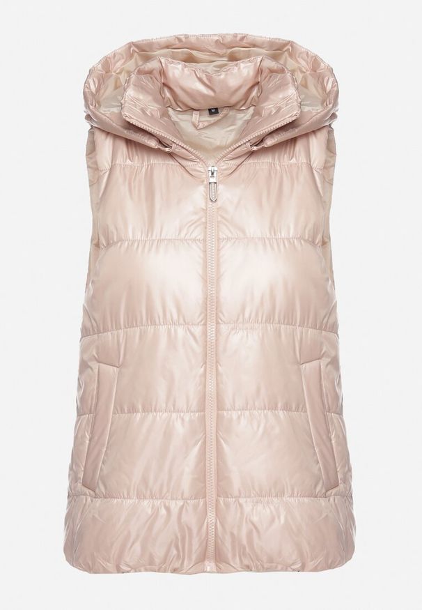 Born2be - Jasnobeżowa Kamizelka z Odpinanym Kapturem i Kieszeniami Pikowana Aggevia. Kolor: beżowy