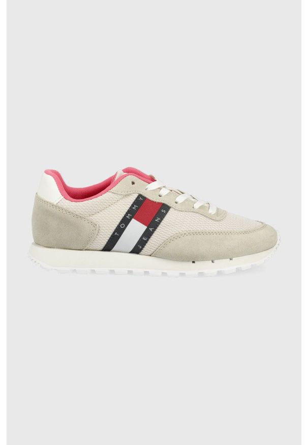 Tommy Jeans buty kolor beżowy. Nosek buta: okrągły. Zapięcie: sznurówki. Kolor: beżowy. Materiał: materiał, włókno, guma