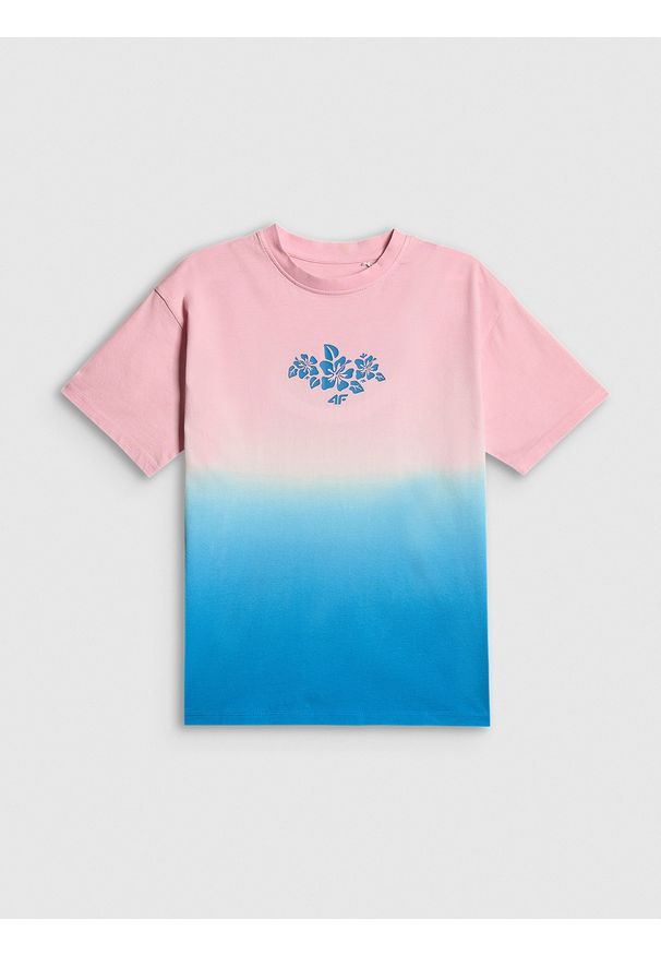 4f - 4F T-shirt loose z nadrukiem dziewczęcy - multikolor 146/152 (10-12 lat). Okazja: na co dzień. Kolor: wielokolorowy. Materiał: materiał, bawełna. Wzór: nadruk. Sezon: lato. Styl: sportowy, casual