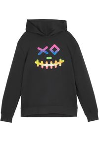 bonprix - Bluza z kapturem z miękkiej mieszanki bawełny. Typ kołnierza: kaptur. Kolor: czarny. Materiał: bawełna. Wzór: nadruk #1