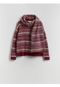Reserved - Sweter z szalem - wielobarwny. Materiał: dzianina, wełna #1