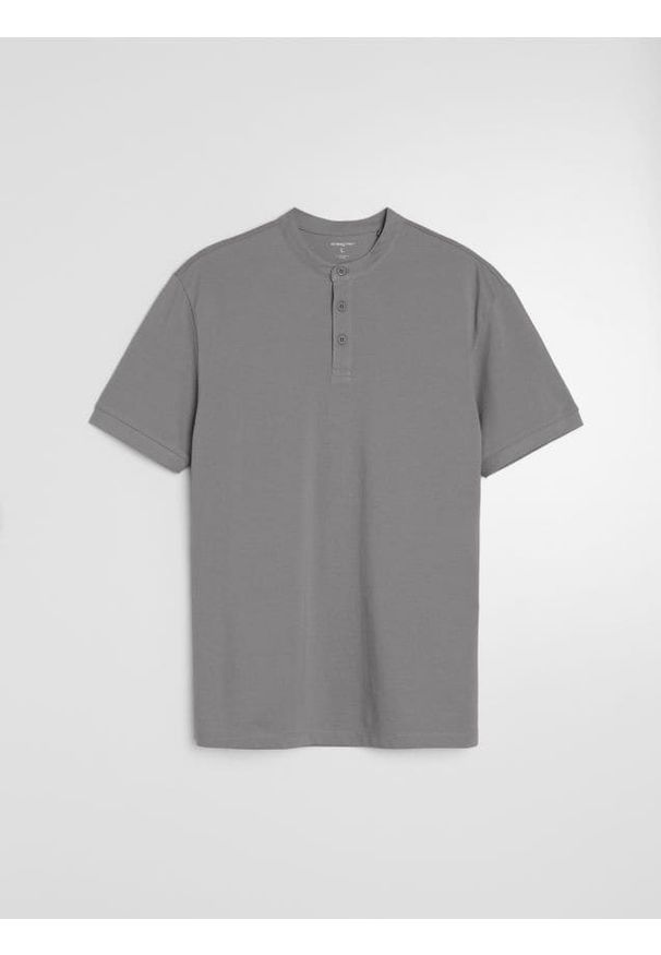 Sinsay - Bawełniana koszulka polo - szary. Typ kołnierza: polo. Kolor: szary. Materiał: bawełna