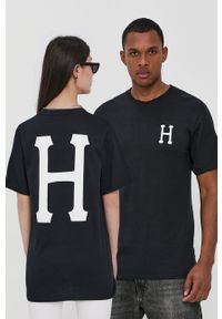 HUF T-shirt bawełniany kolor czarny z nadrukiem. Okazja: na co dzień. Kolor: czarny. Materiał: bawełna. Wzór: nadruk. Styl: casual
