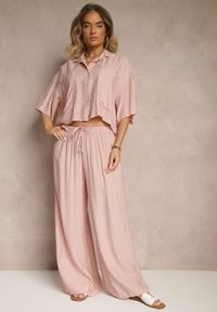 Renee - Ciemnoróżowy Komplet z Wiskozy o Kroju Oversize Koszula i Spodnie Dovaraella. Kolor: różowy. Materiał: wiskoza #5