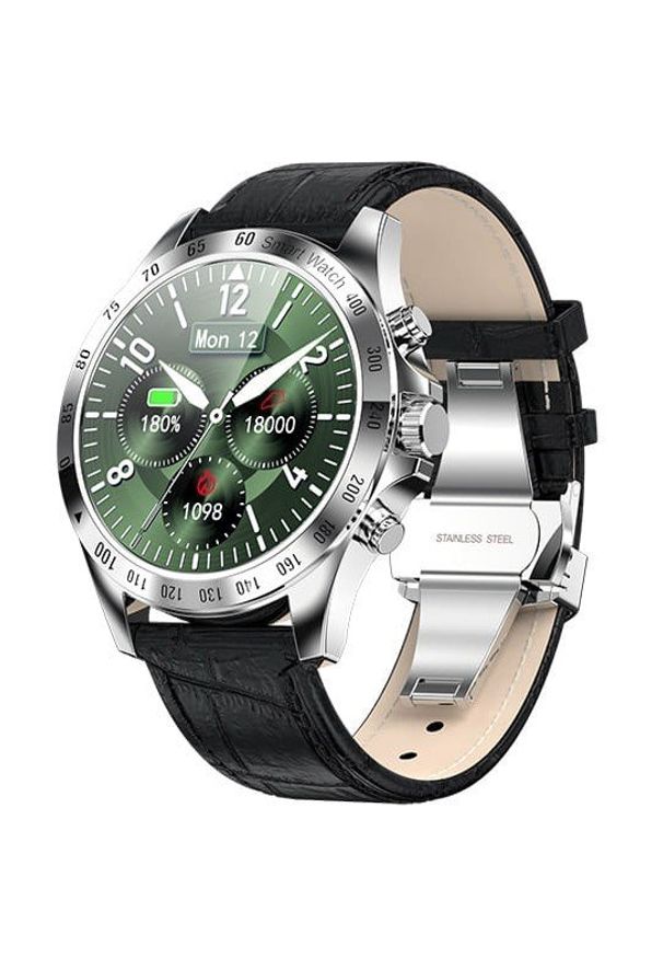 GARETT - Smartwatch Garett Men Style srebrno-czarny, skórzany. Rodzaj zegarka: smartwatch. Kolor: wielokolorowy, czarny, srebrny. Materiał: skóra. Styl: casual, elegancki, sportowy