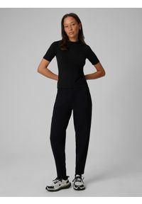 4f - 4F T-shirt slim gładki damski - czarny M. Okazja: na co dzień. Kolor: czarny. Materiał: materiał. Wzór: gładki. Styl: casual #2