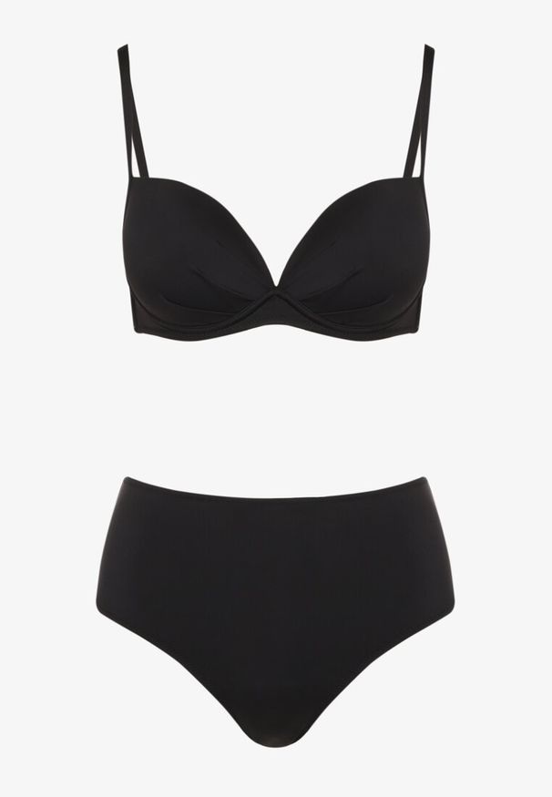 Born2be - Czarne Klasyczne Bikini Majtki Typu Figi i Biustonosz Natinela. Kolor: czarny