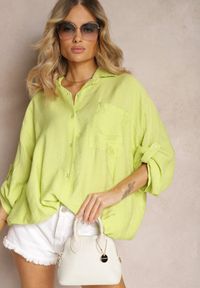 Renee - Jasnozielona Wiskozowa Koszula z Guzikami i Rękawem Długości 3/4 Herale. Typ kołnierza: dekolt w kształcie V. Kolekcja: plus size. Kolor: zielony. Materiał: wiskoza