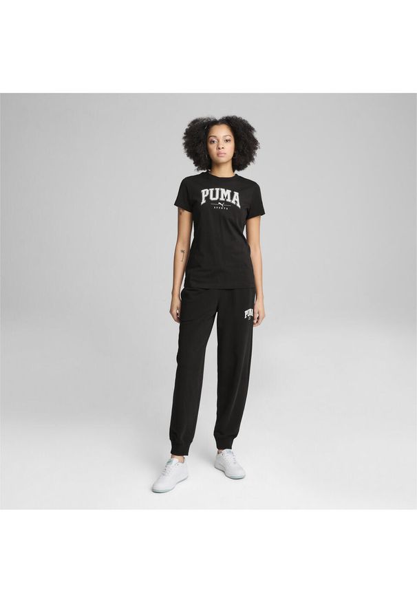 Puma - Damska koszulka z nadrukiem PUMA SQUAD PUMA Black. Kolor: czarny. Wzór: nadruk. Sport: joga i pilates