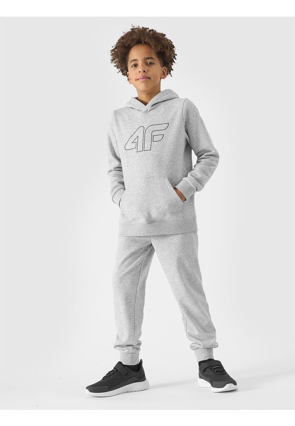 4f - 4F Spodnie dresowe joggery chłopięce - szare 146 (10-11 lat). Okazja: na co dzień. Kolor: szary. Materiał: dresówka. Wzór: ze splotem, gładki. Sezon: lato. Styl: sportowy, casual