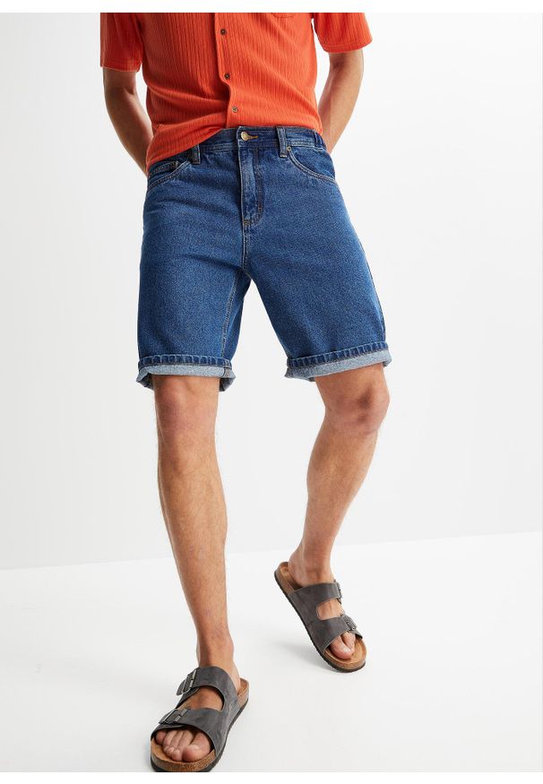 bonprix - Bermudy dżinsowe z wygodnym pasem, classic fit. Kolor: niebieski