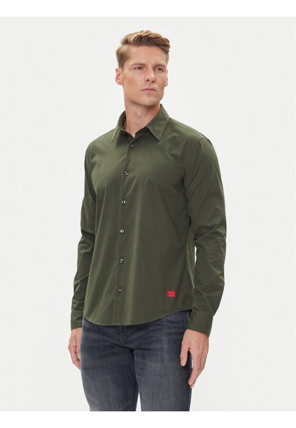 Hugo - HUGO Koszula Ermo 50500216 Zielony Slim Fit. Kolor: zielony. Materiał: bawełna