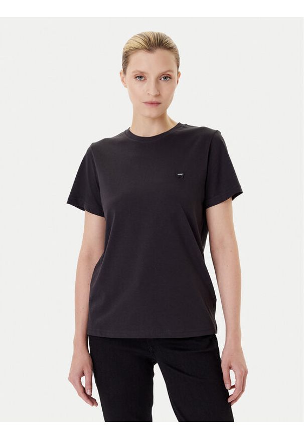Wrangler T-Shirt Sign Off 112373023 Czarny Slim Fit. Kolor: czarny. Materiał: bawełna