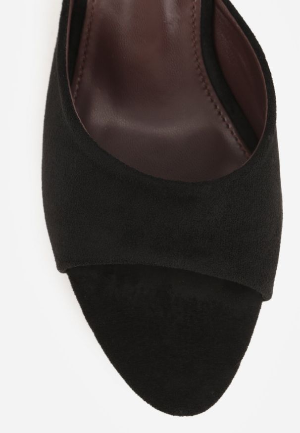 Born2be - Czarne Klapki z Imitacji Zamszu na Szpilce z Otwartym Noskiem Irithna. Okazja: na co dzień, na ślub cywilny, na wesele. Nosek buta: otwarty. Kolor: czarny. Materiał: zamsz. Obcas: na szpilce. Styl: casual, elegancki, klasyczny