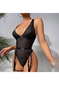 Intica - Body z pasem do pończoch na specjalne okazje Tirzah. Kolor: czarny. Materiał: tkanina, materiał #9