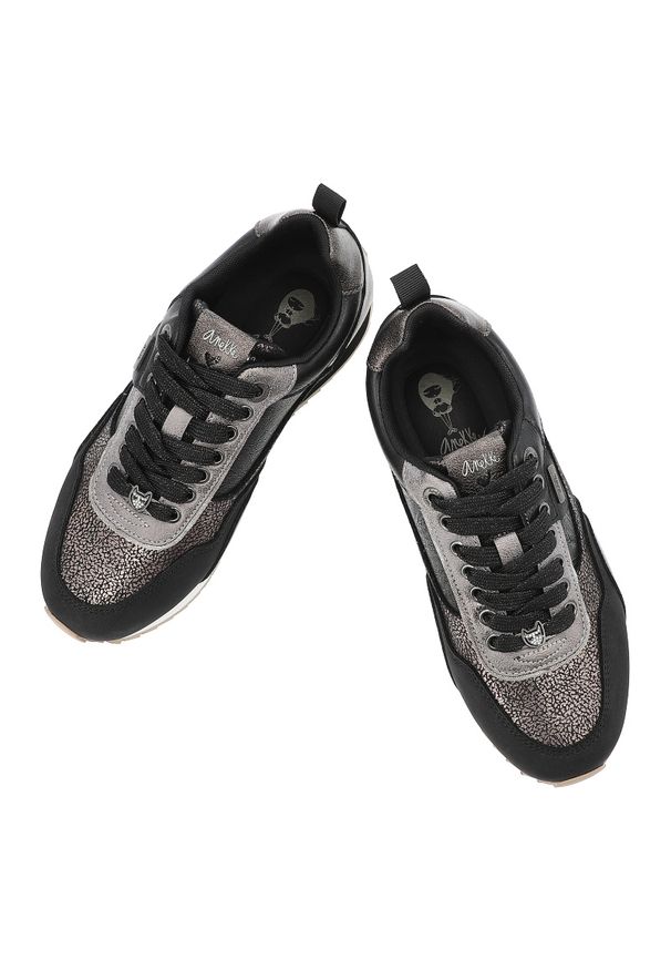 Czarne Sneakersy Anekke Modne Obuwie Damskie. Okazja: na co dzień. Kolor: czarny. Materiał: materiał. Wzór: aplikacja. Styl: elegancki, casual