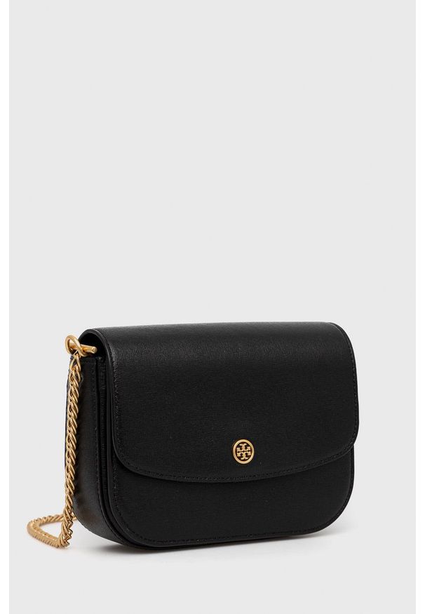 Tory Burch - Torebka skórzana. Kolor: czarny. Materiał: skórzane. Rodzaj torebki: na ramię