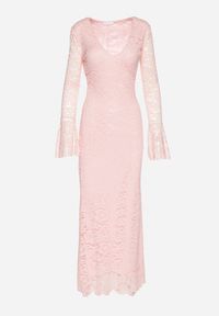 Born2be - Ciemnoróżowa Koronkowa Sukienka o Dopasowanym Kroju z Szerokim Dołem Annadira. Kolor: różowy. Materiał: koronka. Typ sukienki: proste #6