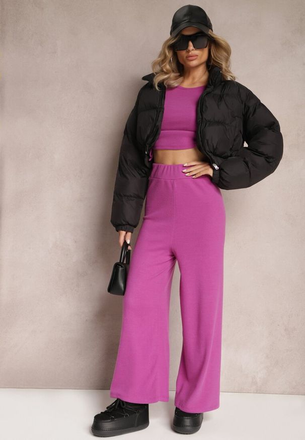 Renee - Fioletowe Spodnie o Fasonie Culotte z Gumką w Talii Chakra. Stan: podwyższony. Kolor: fioletowy. Materiał: dzianina, tkanina