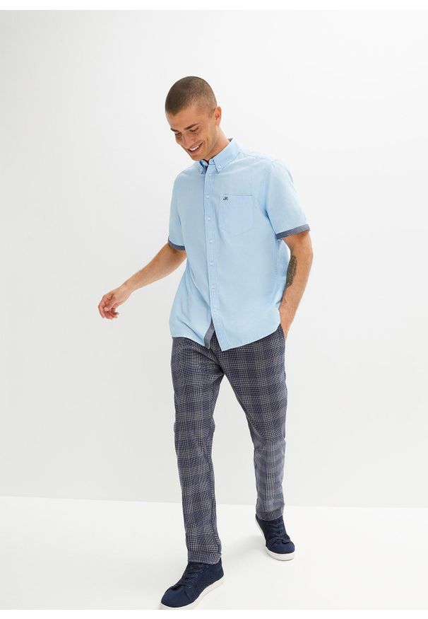 bonprix - Koszula oksford z krótkim rękawem, z czystej bawełny. Kolor: niebieski. Materiał: bawełna. Długość rękawa: krótki rękaw. Długość: krótkie. Styl: elegancki